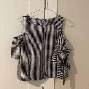 Gingham Keyhole Sleeve Bow Top